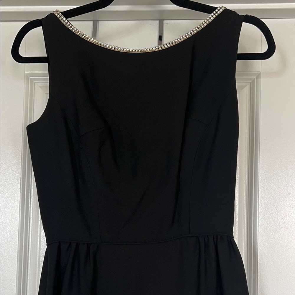 Black Sleeveless Dress with Pearl-Trim Neckline